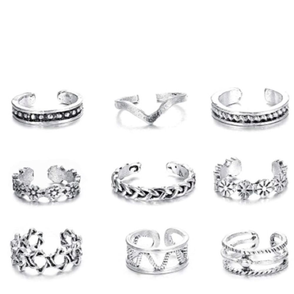 Silver Boho Adjustable Open Toe Rings - Set of 30 - Picture 3 of 10